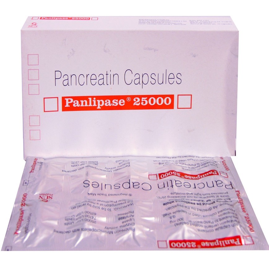 Panlipase Lipase 25000 u, protease 62500 u, amylase 74700 u.